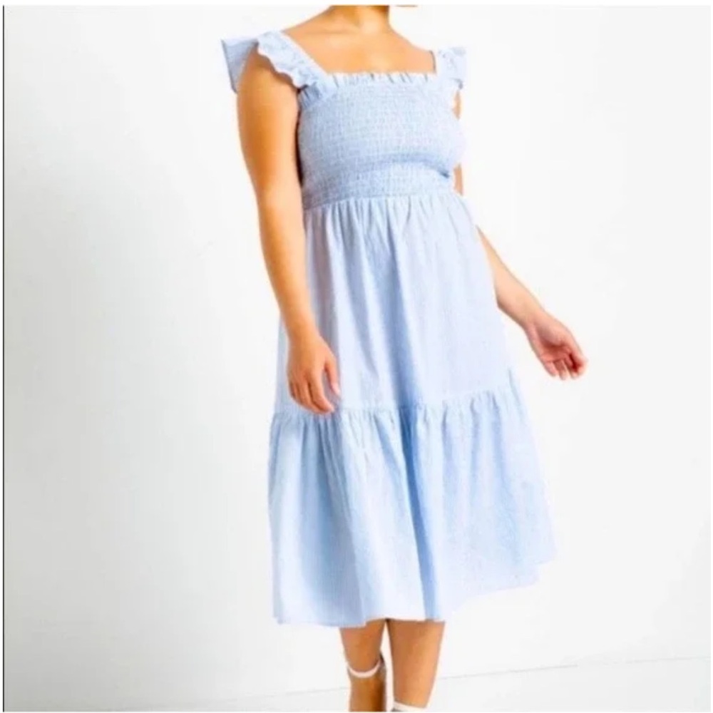 eloquii Blue ruffle Smocked Dress